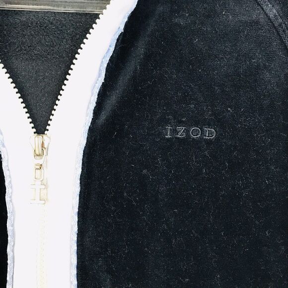 Izod Movement Hoodie Jacket Womens Medium Black Velour Casual Zip Front Classic - Picture 4 of 7